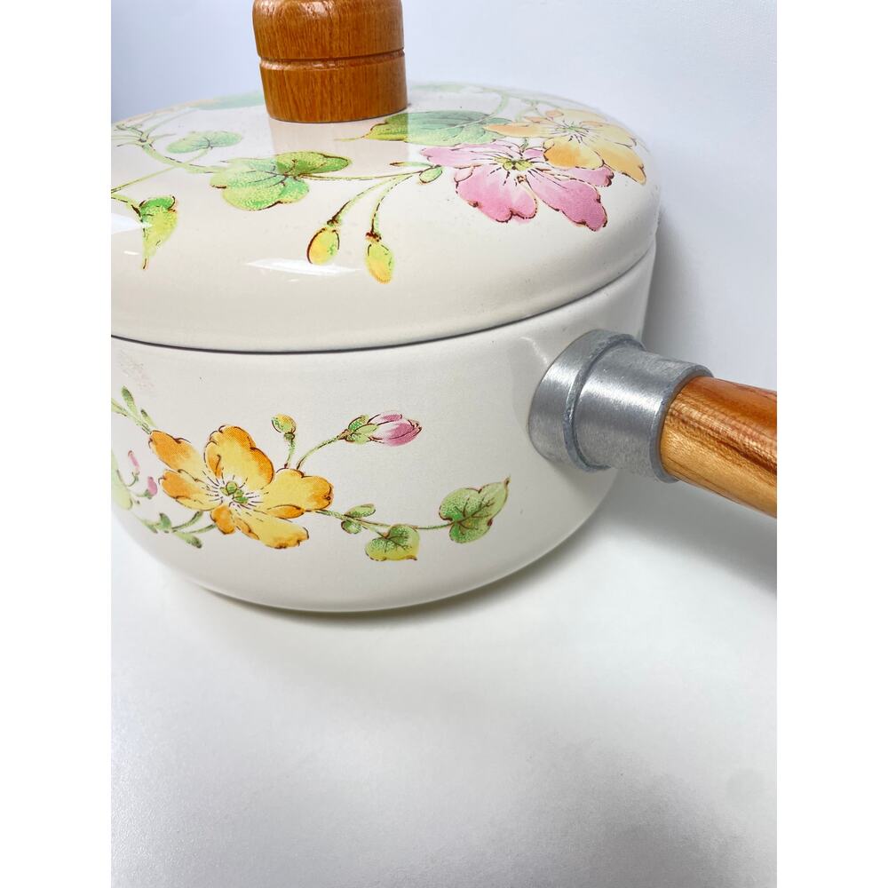 VTG Kobe Japan Floral Saucepan with Lid Wood Knob Cookware Pan Pink Green White - Picture 5 of 8